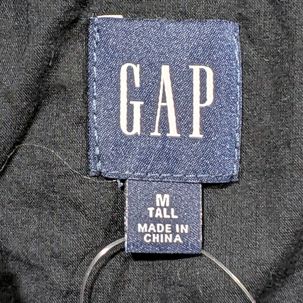 GAP Tiered Mini Dress Black Cotton Square Neck Drawstring Waist Pockets Tall M - Picture 6 of 12